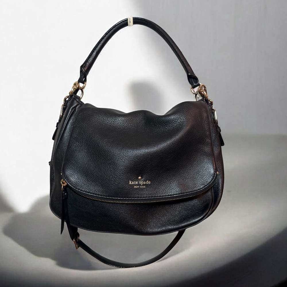 KATE SPADE COBBLE HILL LITTLE MINKA BLACK LEATHER CROSSBODY I TOP HANDLE PURSE